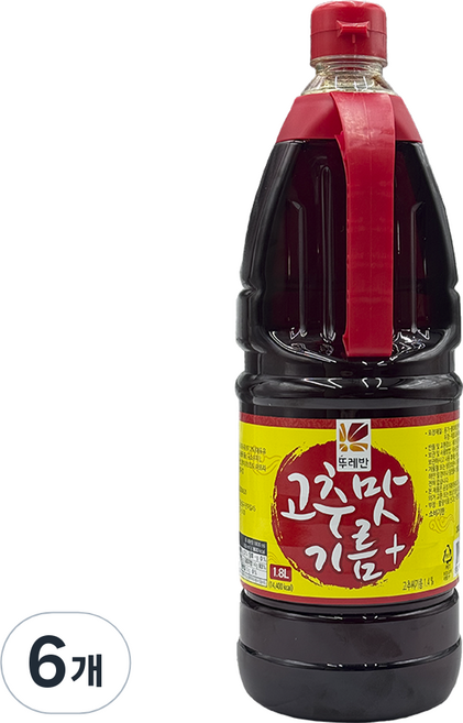 뚜레반 고추맛기름+, 6개, 1.8L