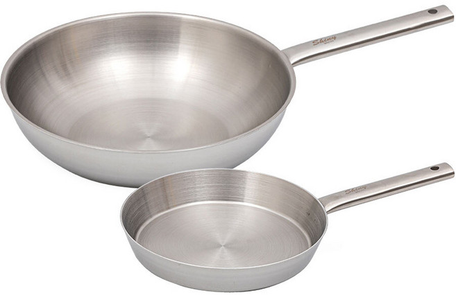 QUEEN SENSE Shine 5層塗層鍋具2件組, 銀色, 平底鍋 24cm+炒鍋 30cm, 1組