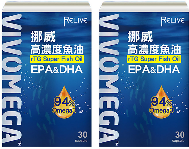 RELIVE 94%挪威高濃度魚油, 30顆, 700mg, 2盒