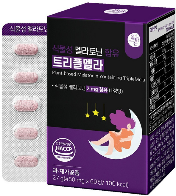 올바른건강식품 식물성 멜라토닌 함유 트리플멜라 27g, 60정, 1개
