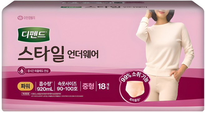 디펜드 여성용 스타일 언더웨어 성인기저귀 파워, 중형, 18개입, 1개