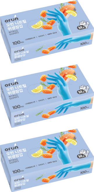 오런 니트릴 위생장갑 100, 블루, 중(M), 3개