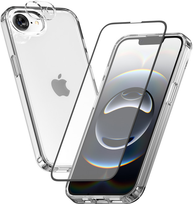 KM DESIGN Clear Fit 透明手機殼 + 正面鋼化玻璃 + 鏡頭保護膜 套組