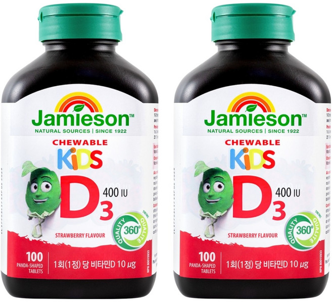 자미에슨 키즈 츄어블 비타민D 400IU 딸기맛, 100정, 2개