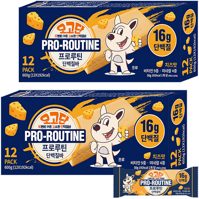 PRO-ROUTINE Ogodan 烤箱烘烤蛋白棒 起司口味 12入, 600g, 2個