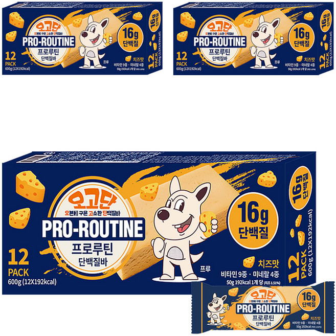PRO-ROUTINE Ogodan 烤箱烘烤蛋白棒 起司口味 12入, 600g, 3個