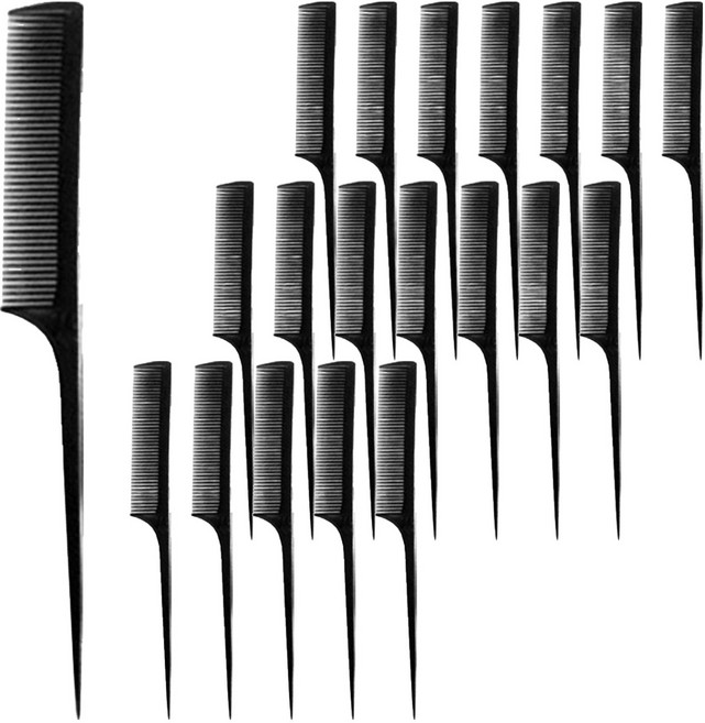 끌레아르 미용실용 꼬리빗, 20개, 검정색