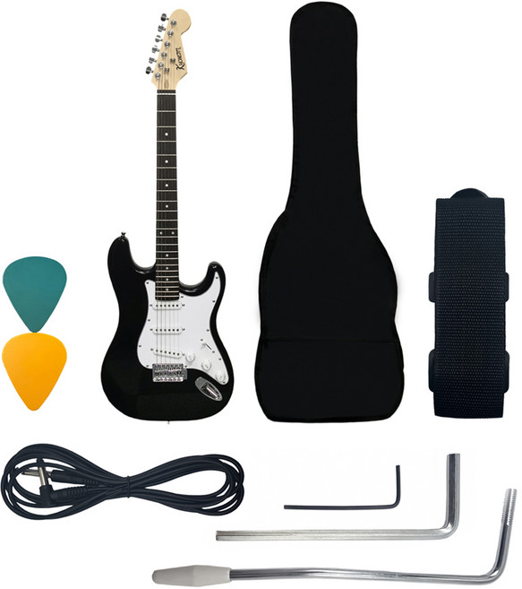 코네임 입문 연습용 일렉기타, 22W1606, 블랙 + 화이트(기타), 랜덤발송(피크, 스트랩), 1개