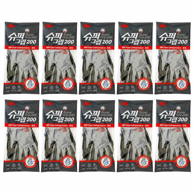쓰리엠 슈퍼그립 200 코팅작업장갑 L, 회색, 10개