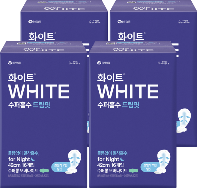 화이트 수퍼흡수 드림핏 수퍼롱 생리대 날개형, 오버나이트, 16개입, 4개