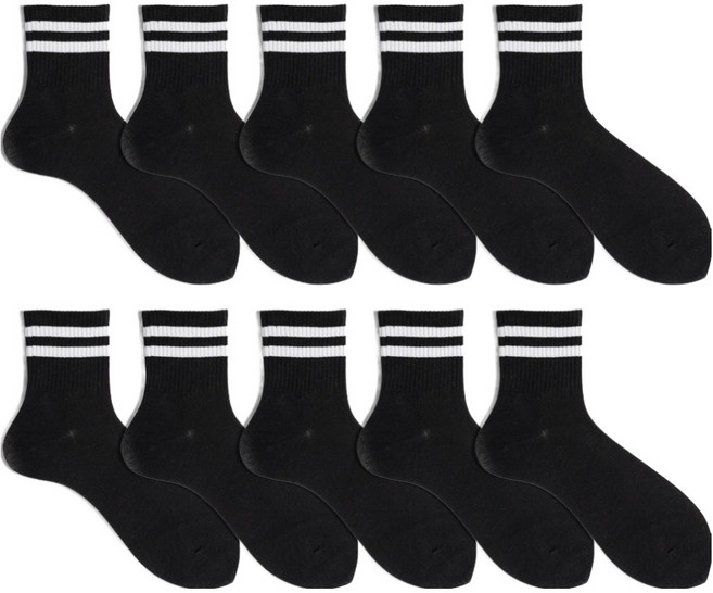 삭스팩토리 여성용 2줄 스트라이프 발목 양말 10켤레 세트