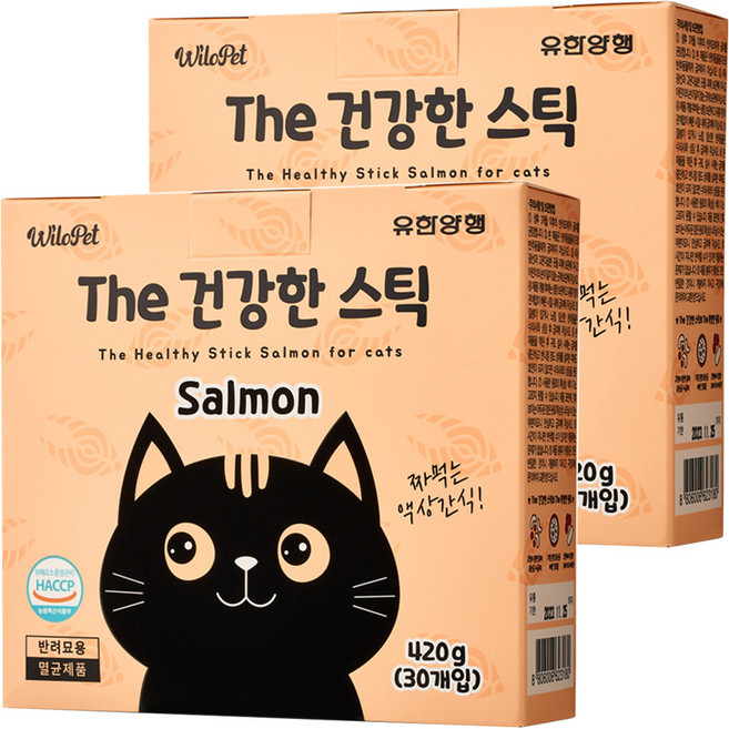 유한양행 윌로펫 더 건강한 스틱 고양이 유산균 간식 30p, 연어, 420g, 2개
