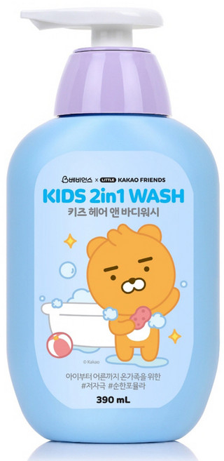베비언스 리틀카카오프렌즈 키즈 헤어 앤 바디워시 블루, 390ml, 1개