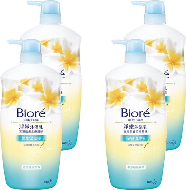 Biore 蜜妮 淨嫩沐浴乳 緬梔花香 彈嫩清爽, 1kg, 4瓶