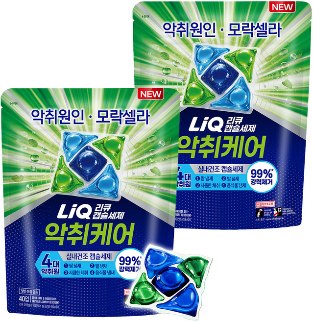 리큐 모락셀라 악취케어 실내건조 캡슐세제, 40개입, 11g, 2개