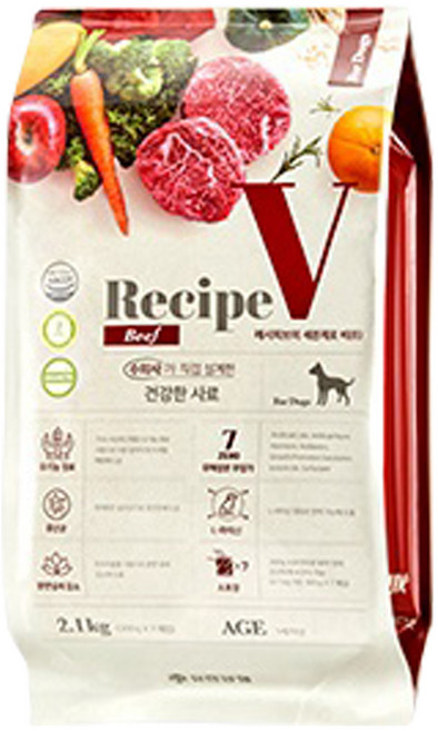 유한양행레시피브이 1세 이상 강아지 세븐제로 건식사료, 소, 2.1kg, 1개