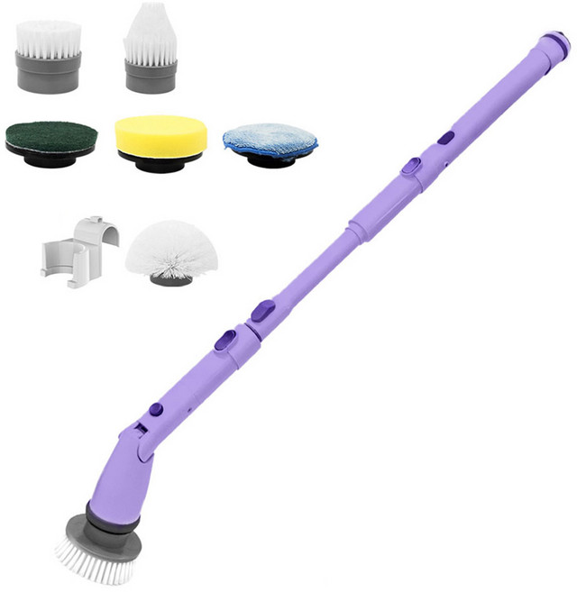 디클 원샷스핀 무선 전동 욕실 청소솔 + 브러시 7종 + 보관용 걸이 세트, CUP-H323, 퍼플