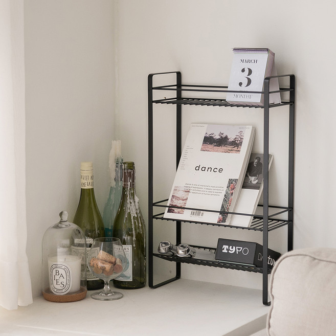 리빙공감 욕실 화장실 다용도 수납 3단 선반, 블랙, 1개