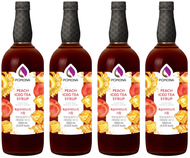 포모나 복숭아아이스티 시럽, 1L, 4개