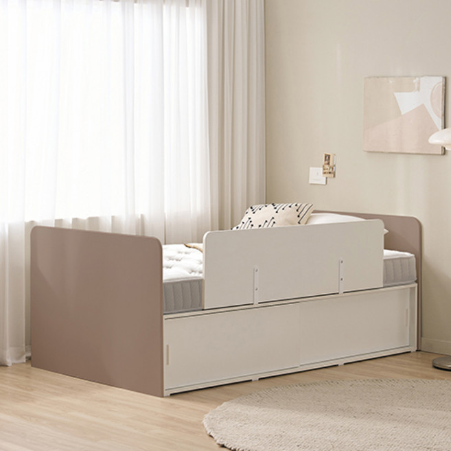 윌로우 메리 슬라이딩 서랍 침대 + 사각가드 + 삼중직 매트리스 세트 방문설치, 그레이(침대), 화이트(가드), 베이지(매트리스)