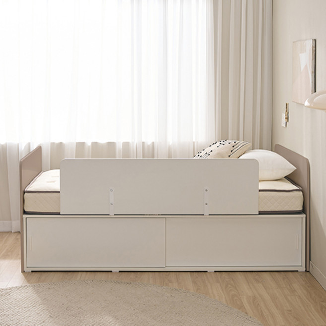 윌로우 메리 슬라이딩 서랍 침대 + 사각가드 + 삼중직 매트리스 세트 방문설치, 그레이(침대), 화이트(가드), 베이지(매트리스)