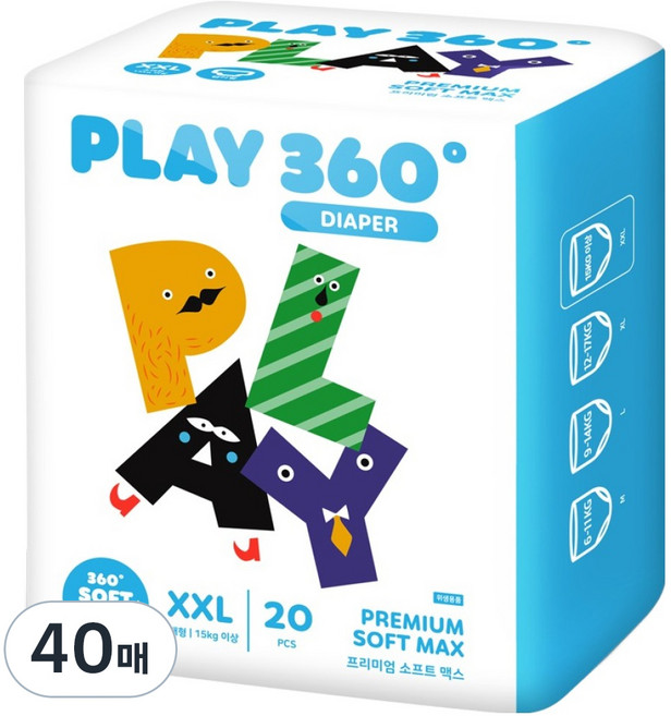 한예지 PLAY 360도 프리미엄 팬티기저귀, 40매, 점보형(2XL)