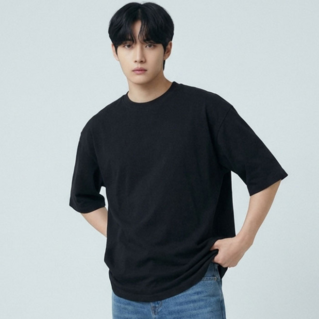 에어플레인 남녀공용 무지 특양면 오버핏 반팔 티셔츠