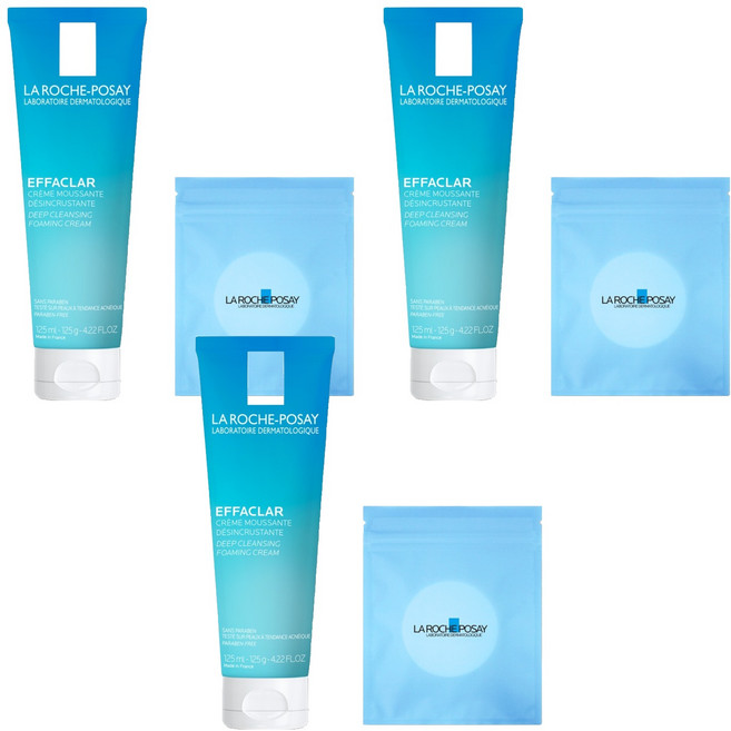 라로슈포제 에빠끌라 딥 클렌징 포밍 크림 + 화장솜 30p 세트, 125ml, 3개