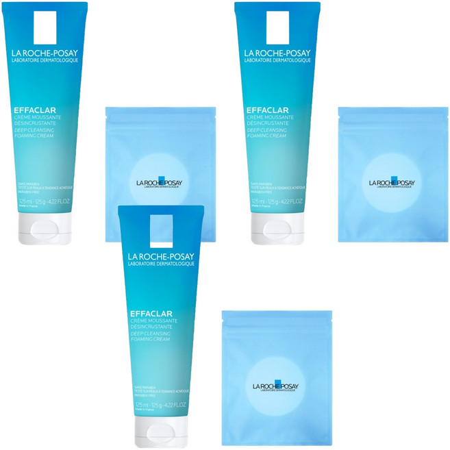 라로슈포제 에빠끌라 딥 클렌징 포밍 크림 + 화장솜 30p 세트, 125ml, 3개