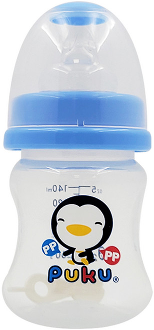 PUKU 藍色企鵝 寬口PP奶瓶 140ml 不含雙酚A, 水藍色, 2個