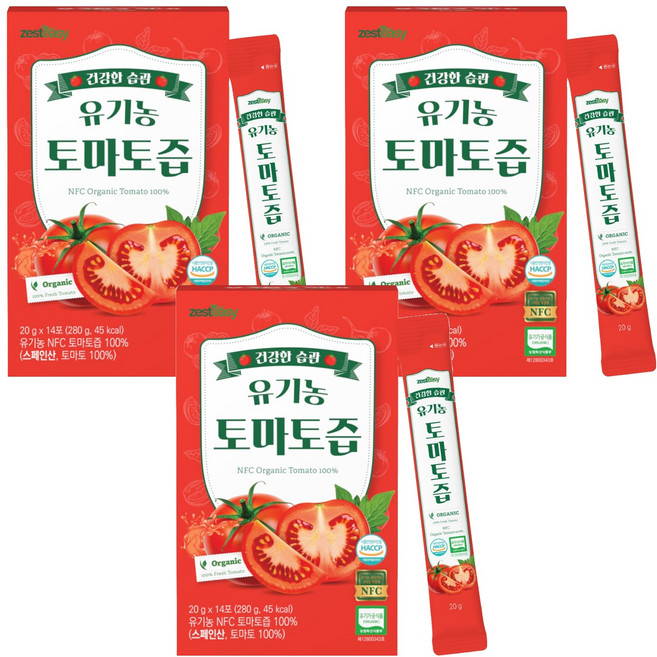 제스티지 NFC 유기농 토마토즙 스틱 14p, 280g, 3개