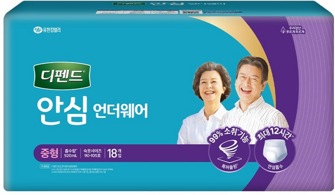 디펜드 남녀공용 안심 언더웨어 성인기저귀, 중형, 18개입, 1개