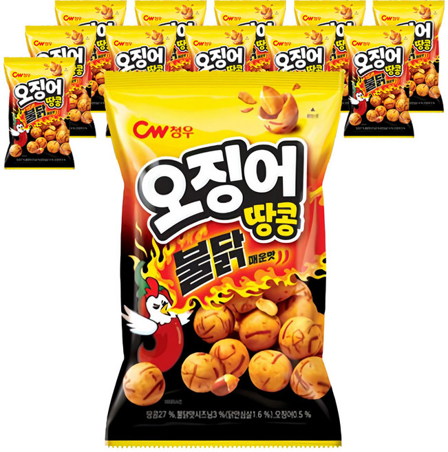 청우식품 오징어땅콩 불닭맛 스낵, 90g, 12개