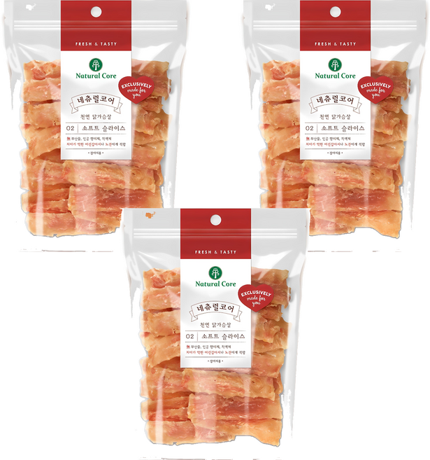 네츄럴코어 강아지 소프트 슬라이스 건조 간식, 닭가슴살, 180g, 3개