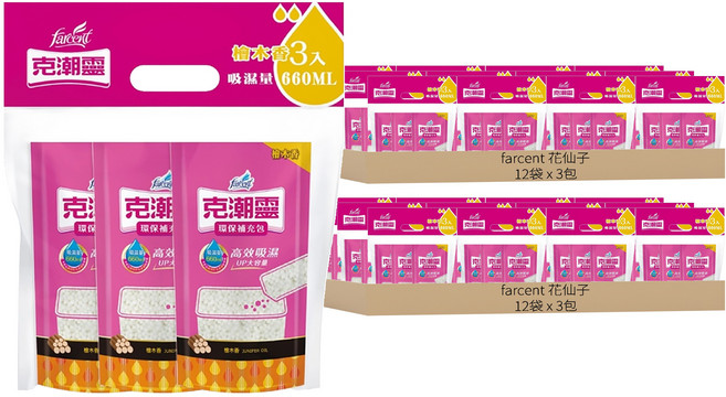 farcent 花仙子 克潮靈 除濕桶補充包 檜木香 3包, 1.05kg, 24袋