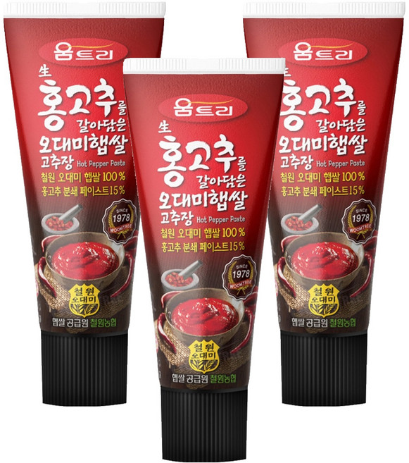 움트리 생홍고추를 갈아담은 오대미 햅쌀 고추장, 120g, 3개