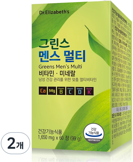 닥터엘리자베스 그린스 멘스 멀티비타민 99g, 60정, 2개 - 쿠팡
