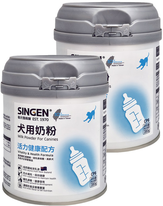 SINGEN 信元發育寶 CP6犬用奶粉, 維生素A、維生素B1、維生素B2、維生素、鋅、鐵、銅、錳、必需胺基酸、脂肪酸, 200g, 2罐