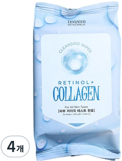 텐제로 레티놀 콜라겐 클렌징 티슈, 4개, 30매입 - 쿠팡
