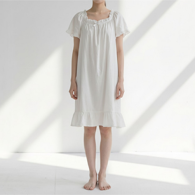 티앤쿠키 여성용 프릴 반팔 원피스 파자마 DT0450