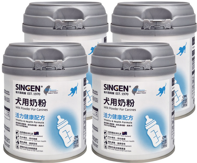 SINGEN 信元發育寶 CP6犬用奶粉, 維生素A、維生素B1、維生素B2、維生素、鋅、鐵、銅、錳、必需胺基酸、脂肪酸, 200g, 4罐