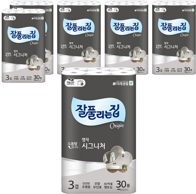 잘풀리는집 명작 시그니처 3겹 고급롤화장지, 27m, 30롤, 6개