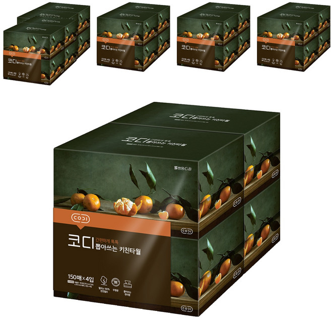 코디 뽑아쓰는 천연펄프 키친타월 150매, 150개입, 24개