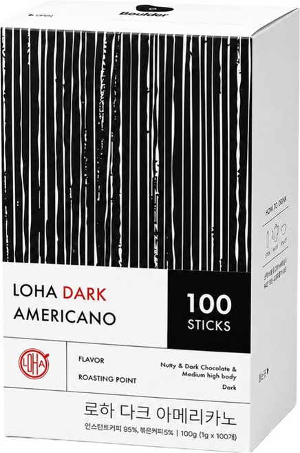 LOHA 다크 아메리카노 원두스틱커피, 1개, 100개입, 1g
