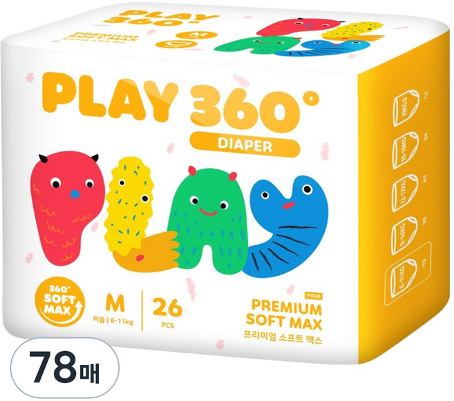 한예지 PLAY 360도 프리미엄 팬티기저귀, 78매, 중형(M)