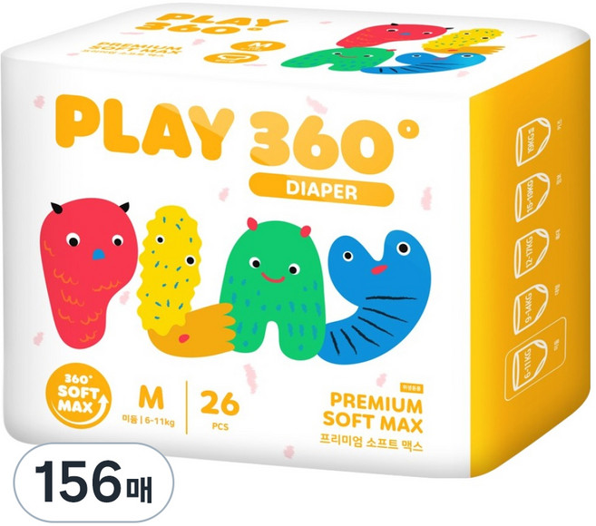 한예지 PLAY 360도 프리미엄 팬티기저귀, 156매, 중형(M)