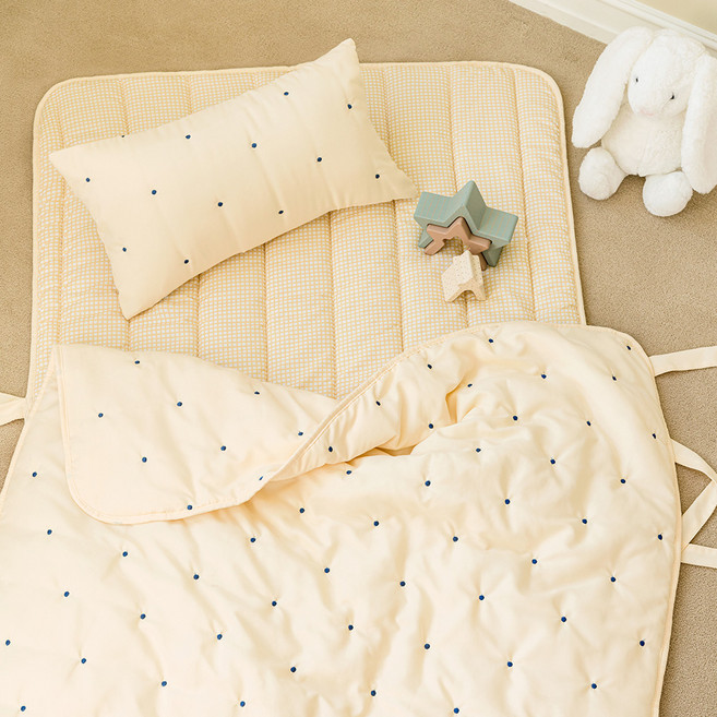 아이자리 크리미워싱 자수누빔 애착 어린이집 낮잠이불세트 일체형, 무무레몬