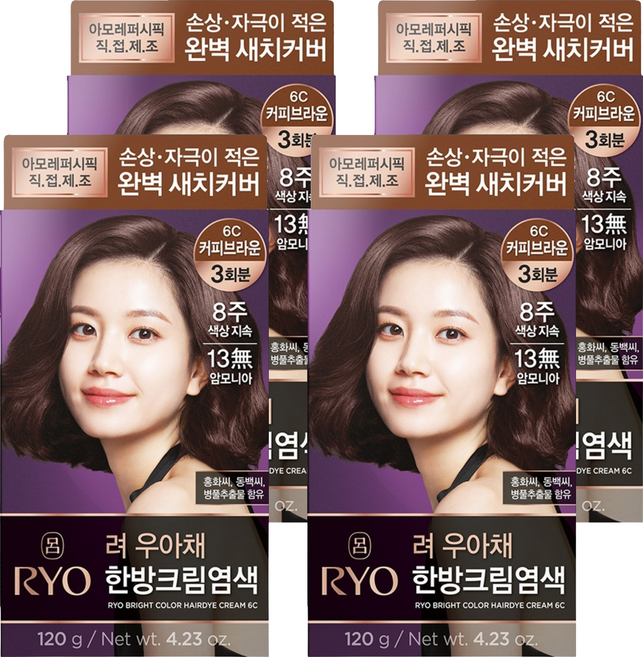 려 우아채 멋내기 새치크림, 6C커피브라운, 4개