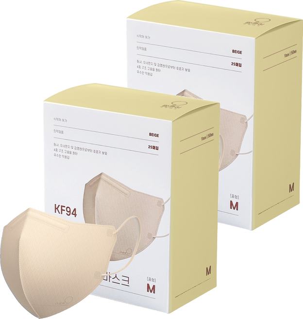 맘편히황사방역용마스크 KF94 중형, 25개입, 2개, 베이지