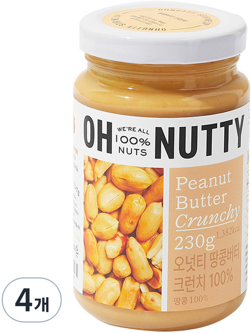 오넛티 땅콩버터 크런치 100%, 230g, 4개